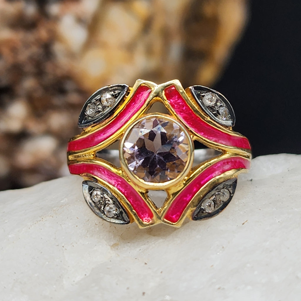 Spice of Life / 8.2 / Designer Jewelry Amethist Diamond Unique Ring Hypoallergenic Silver 925/14K Gold Ring Gift for Momen