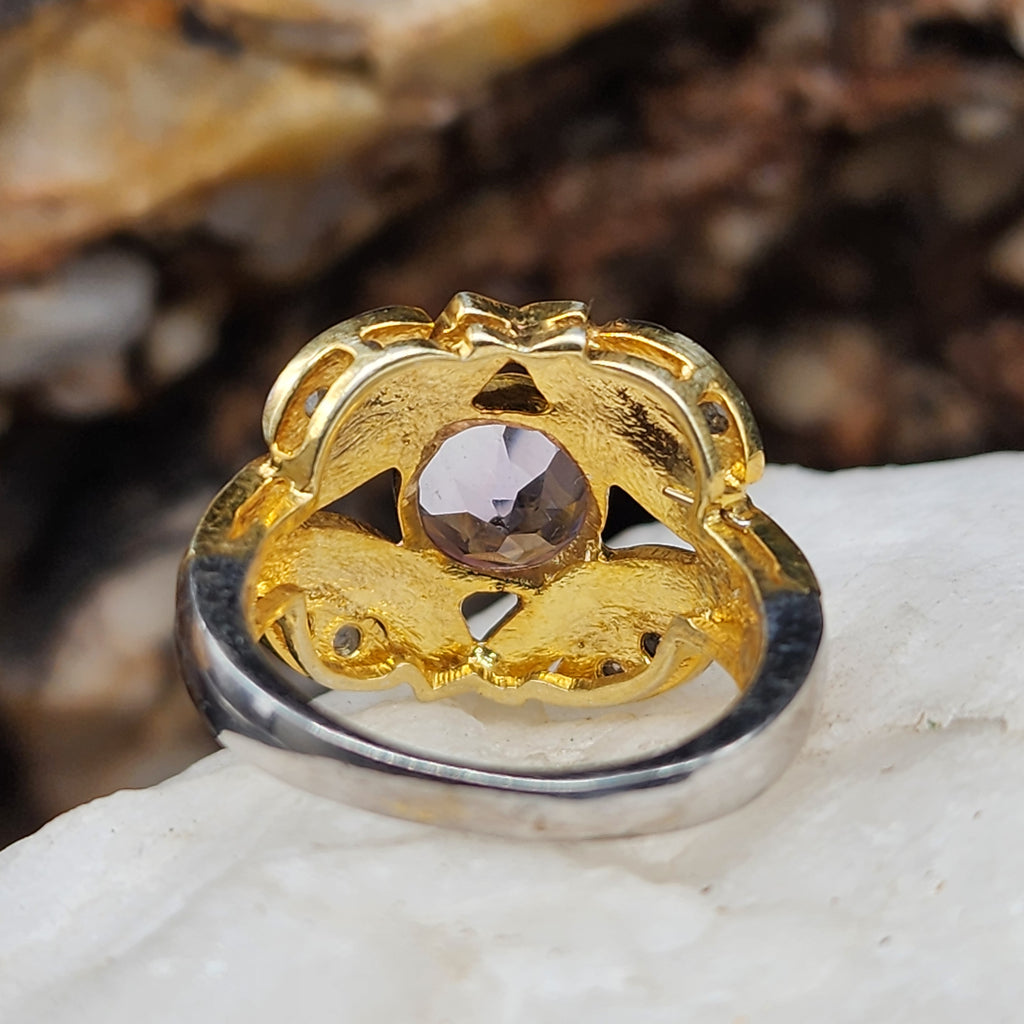Spice of Life / 8.2 / Designer Jewelry Amethist Diamond Unique Ring Hypoallergenic Silver 925/14K Gold Ring Gift for Momen