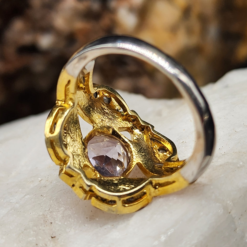 Spice of Life / 8.2 / Designer Jewelry Amethist Diamond Unique Ring Hypoallergenic Silver 925/14K Gold Ring Gift for Momen