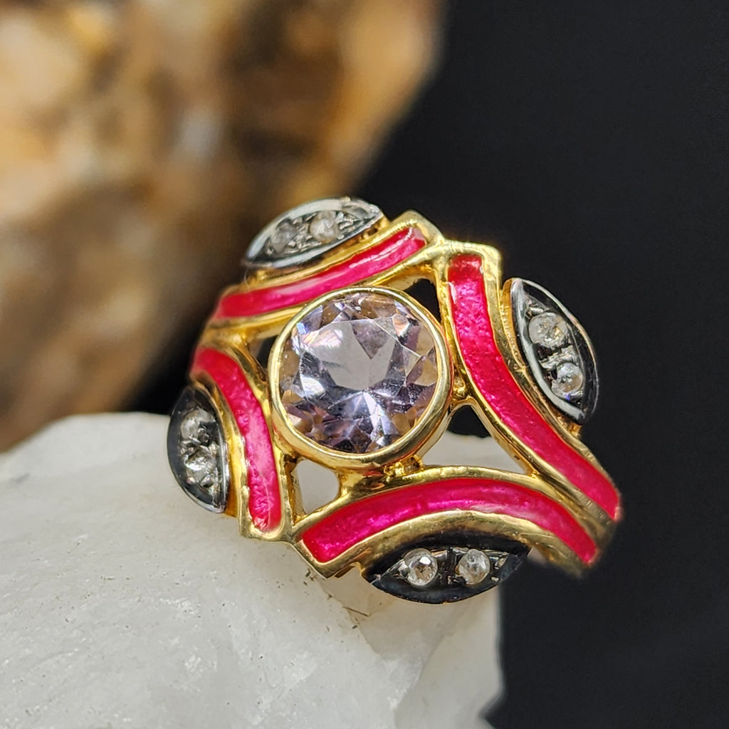 Spice of Life / 8.2 / Designer Jewelry Amethist Diamond Unique Ring Hypoallergenic Silver 925/14K Gold Ring Gift for Momen