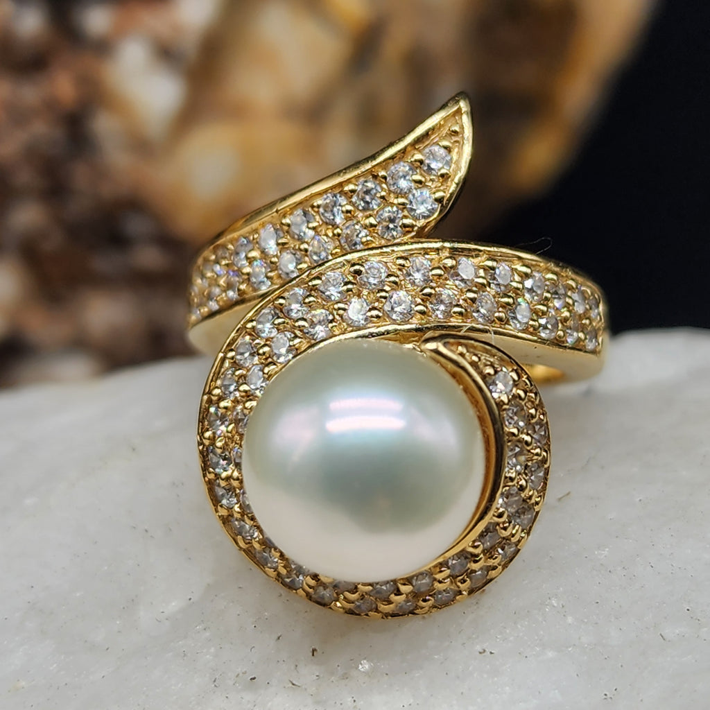 Know Me Better / 8 / Designer Gold Solid 535/ 14k Ring Natural Pearl Stone Hypoallergenic Jewelry Most Popular Jewelry Gift For Women