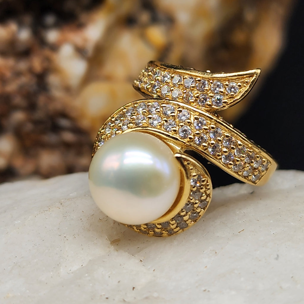 Know Me Better / 8 / Designer Gold Solid 535/ 14k Ring Natural Pearl Stone Hypoallergenic Jewelry Most Popular Jewelry Gift For Women