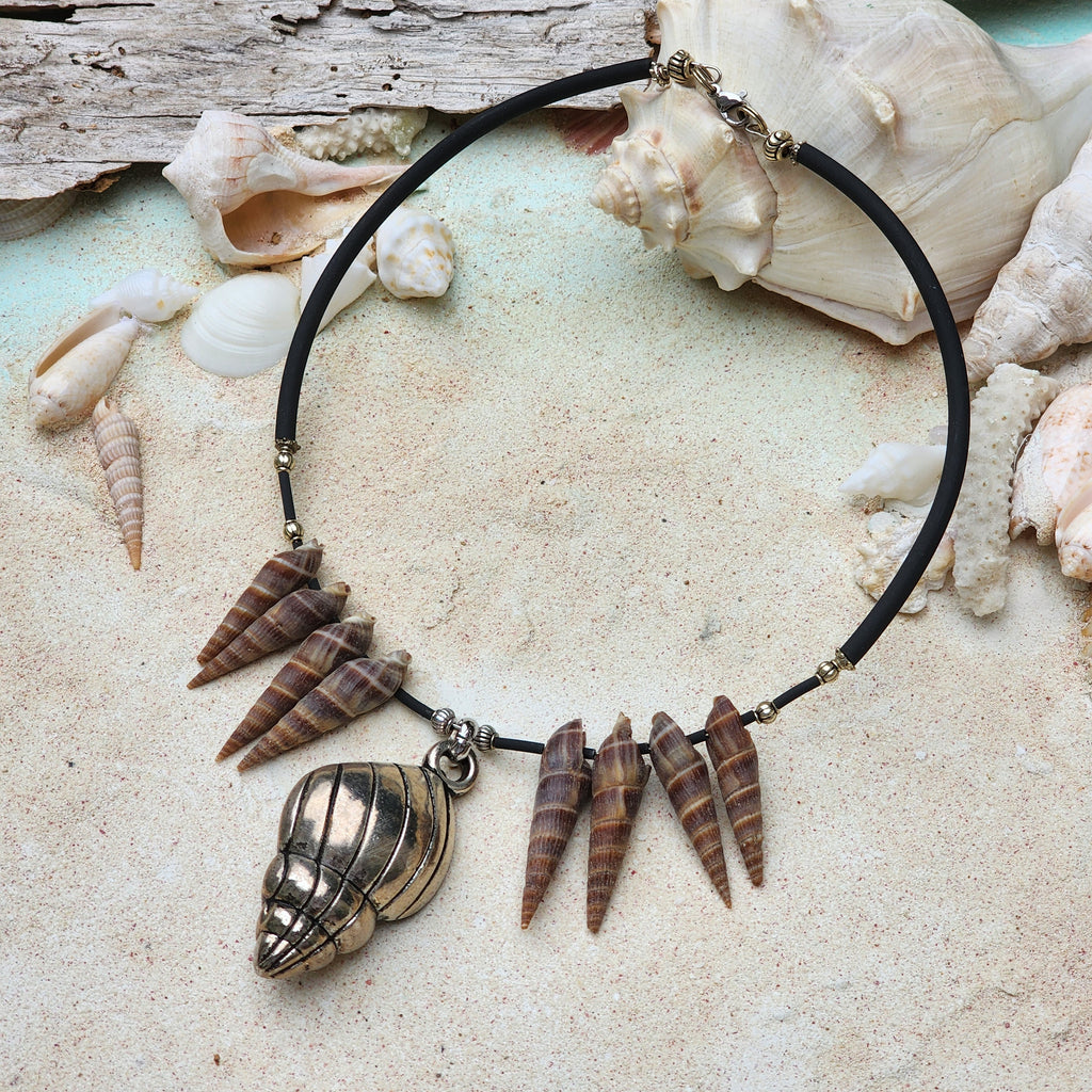 SEA CONES / Designer Mermade Jewelry Large Natural Ocean Shells Necklace Silver Shell Necklace Boho Necklace for Mermade