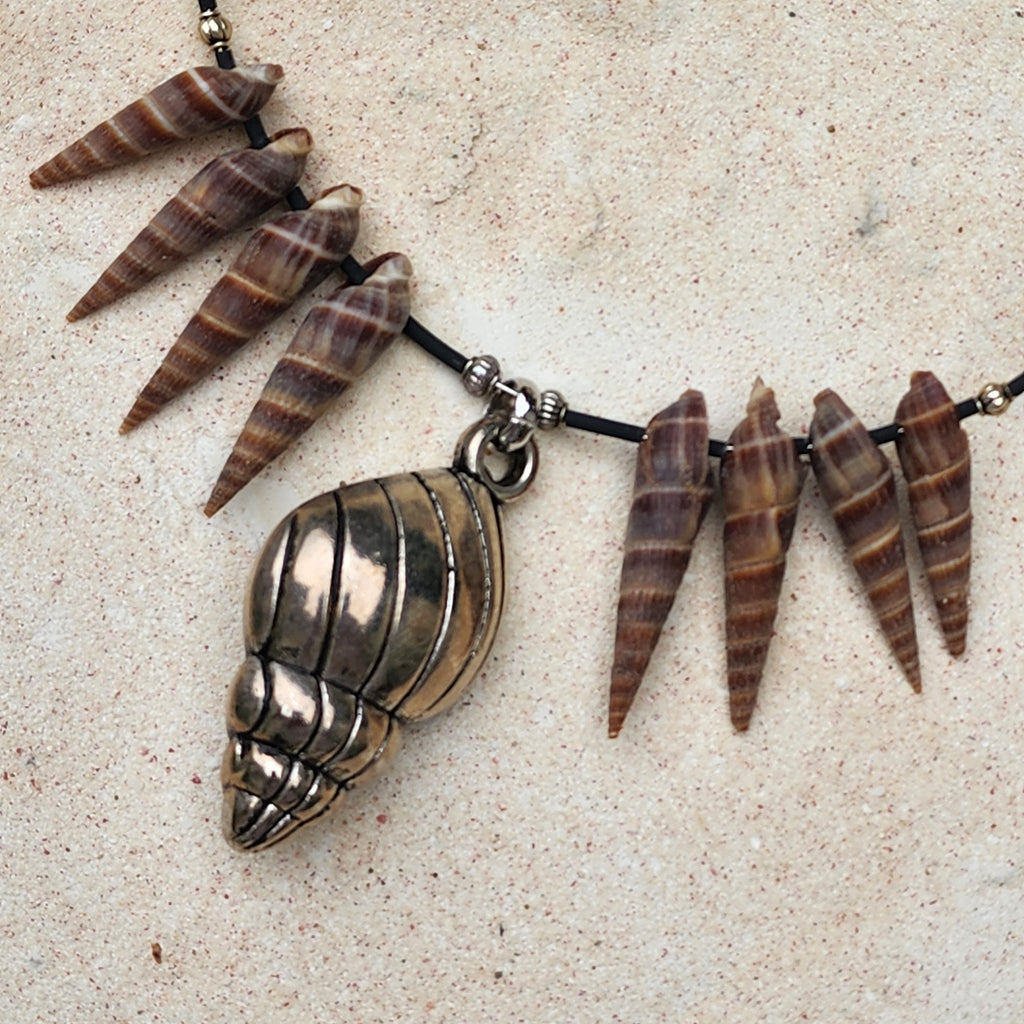 SEA CONES / Designer Mermade Jewelry Large Natural Ocean Shells Necklace Silver Shell Necklace Boho Necklace for Mermade