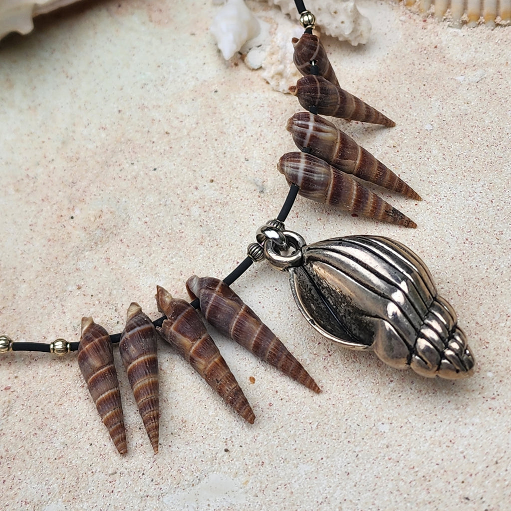 SEA CONES / Designer Mermade Jewelry Large Natural Ocean Shells Necklace Silver Shell Necklace Boho Necklace for Mermade