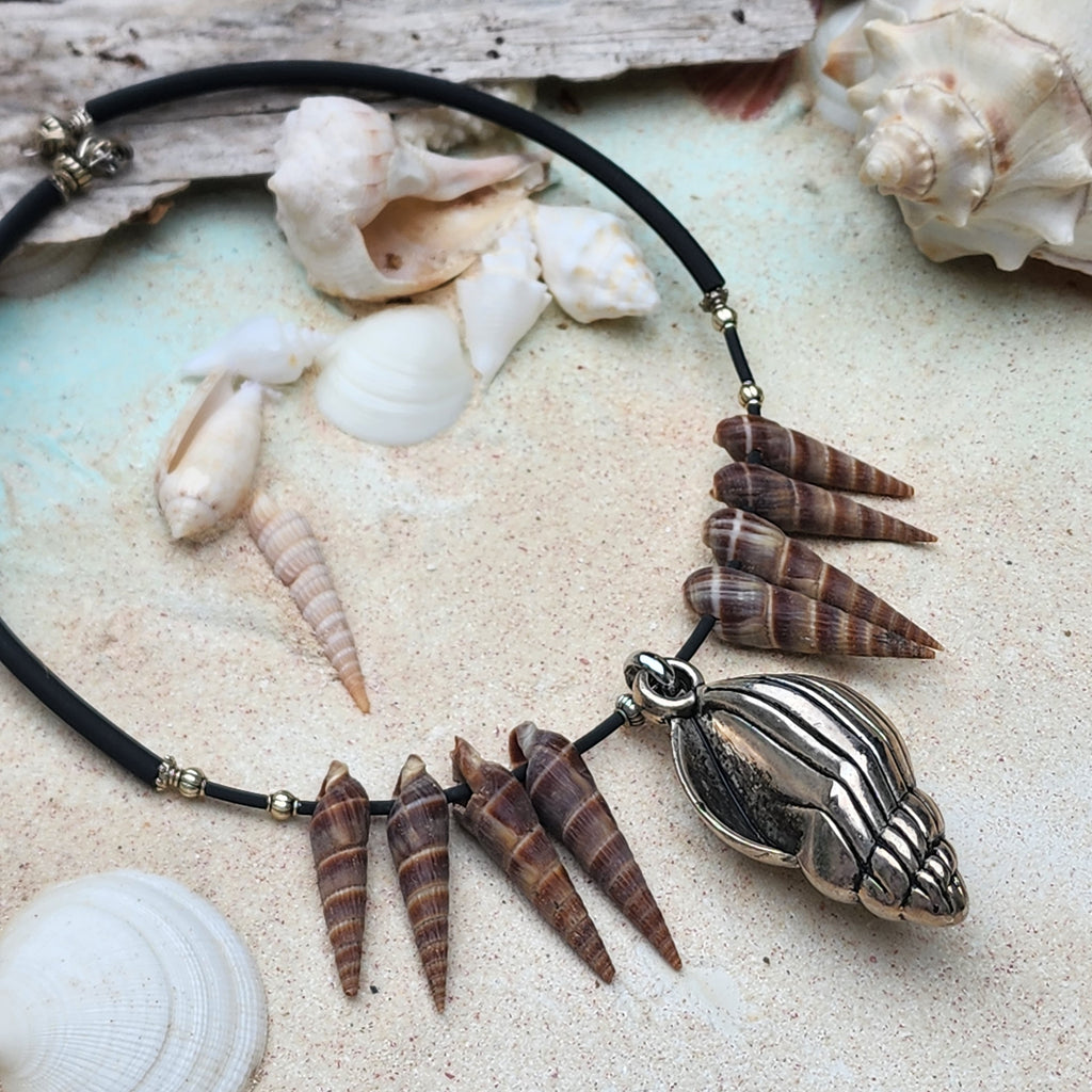 SEA CONES / Designer Mermade Jewelry Large Natural Ocean Shells Necklace Silver Shell Necklace Boho Necklace for Mermade