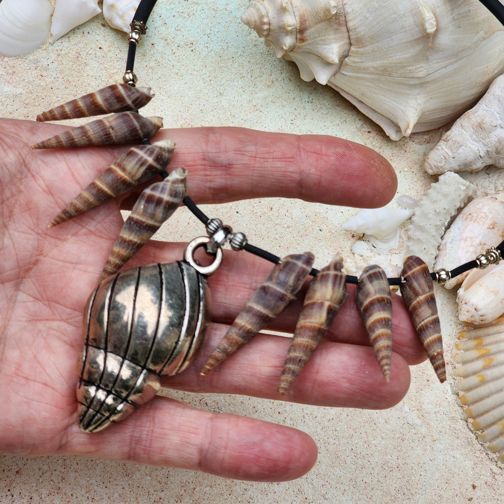 SEA CONES / Designer Mermade Jewelry Large Natural Ocean Shells Necklace Silver Shell Necklace Boho Necklace for Mermade