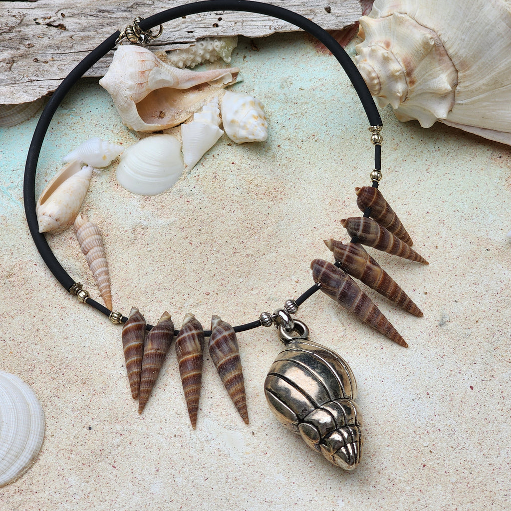 SEA CONES / Designer Mermade Jewelry Large Natural Ocean Shells Necklace Silver Shell Necklace Boho Necklace for Mermade