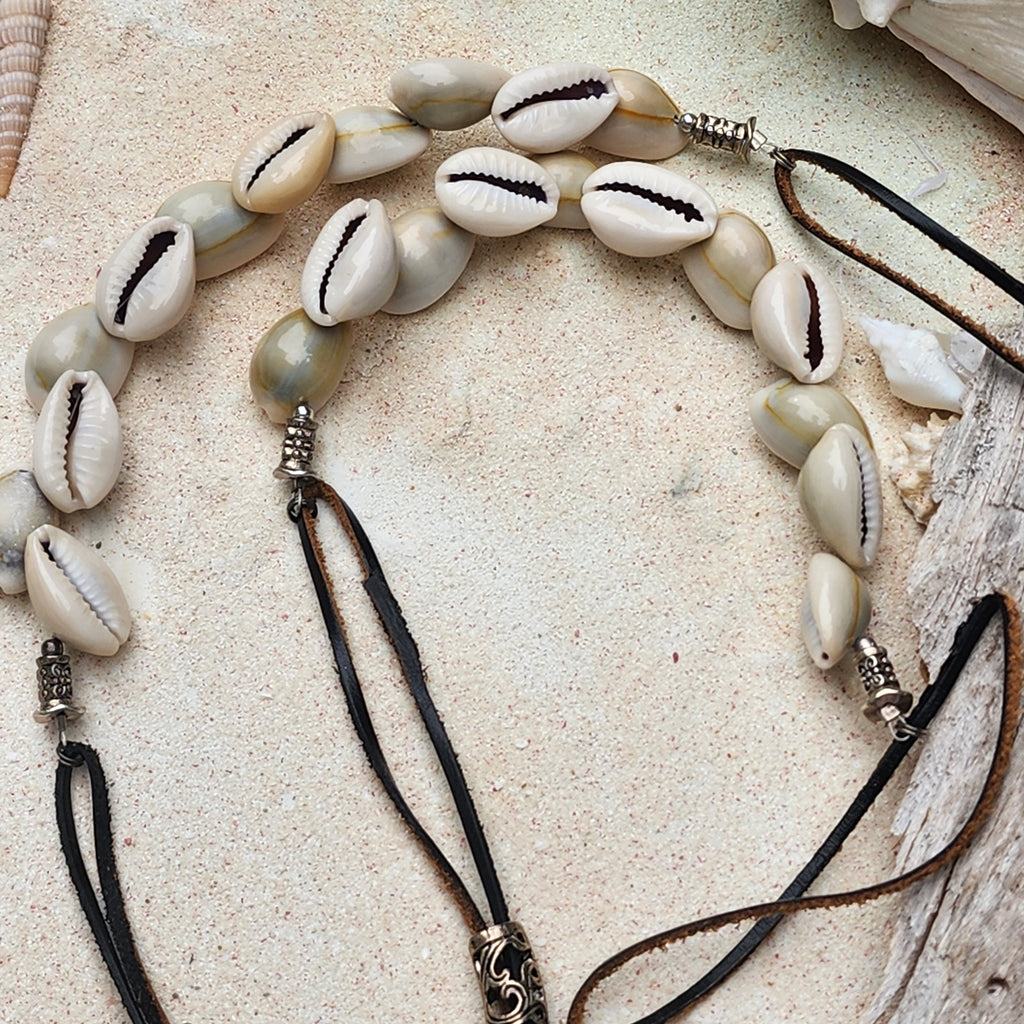 BOYS IN THE OCEAN / Designer Jewelry Large Ocean Shell Necklace Shell Mother Of Pearl Stone Necklace Leather Necklace