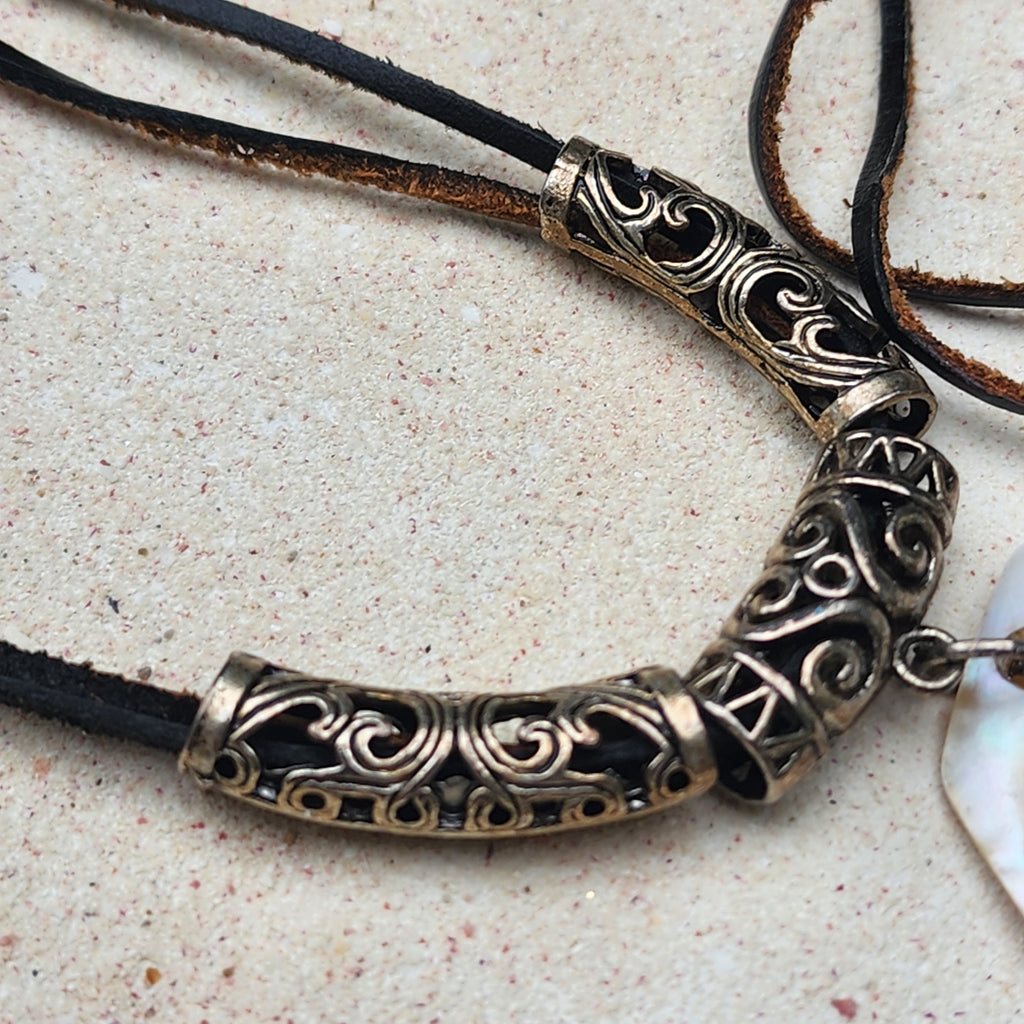 BOYS IN THE OCEAN / Designer Jewelry Large Ocean Shell Necklace Shell Mother Of Pearl Stone Necklace Leather Necklace