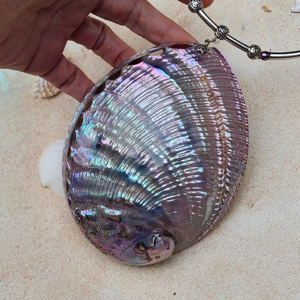 X MER CAMILLA / Designer Jewelry Large Ocean Shell Necklace Shell Mother Of Pearl Stone Necklace Black Tahitian Pearl Necklace