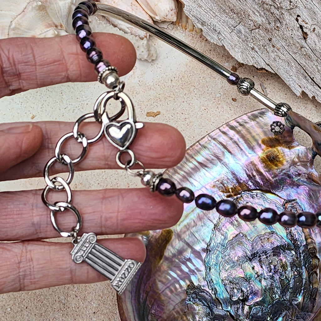 X MER CAMILLA / Designer Jewelry Large Ocean Shell Necklace Shell Mother Of Pearl Stone Necklace Black Tahitian Pearl Necklace