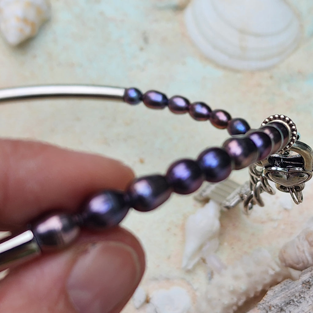 X MER CAMILLA / Designer Jewelry Large Ocean Shell Necklace Shell Mother Of Pearl Stone Necklace Black Tahitian Pearl Necklace