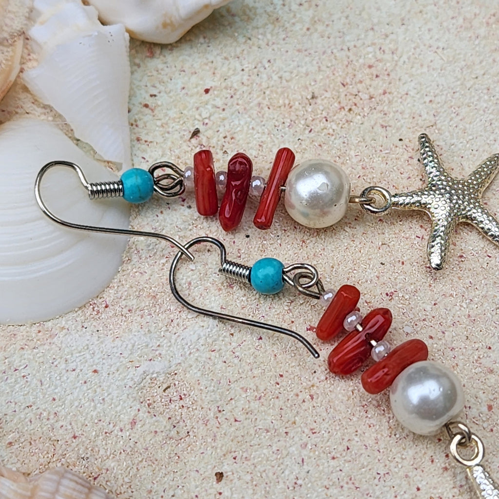 ARIEL / Floral Jewelry Silver Earrings Natural Coral Pearls Stone Hypoallergenic Jewelry Most Popular Jewelry Gift For Women