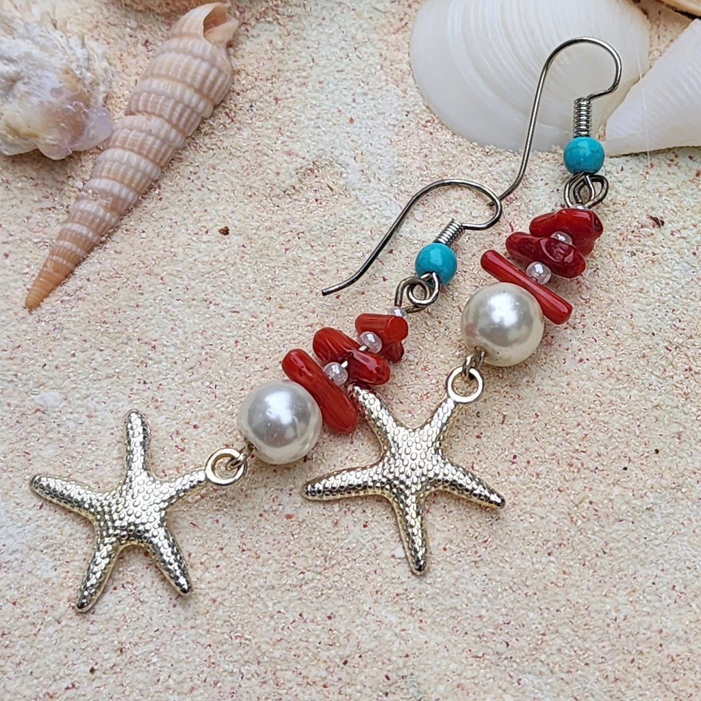 ARIEL / Floral Jewelry Silver Earrings Natural Coral Pearls Stone Hypoallergenic Jewelry Most Popular Jewelry Gift For Women