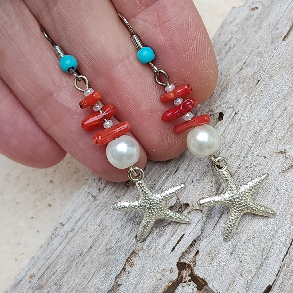 ARIEL / Floral Jewelry Silver Earrings Natural Coral Pearls Stone Hypoallergenic Jewelry Most Popular Jewelry Gift For Women