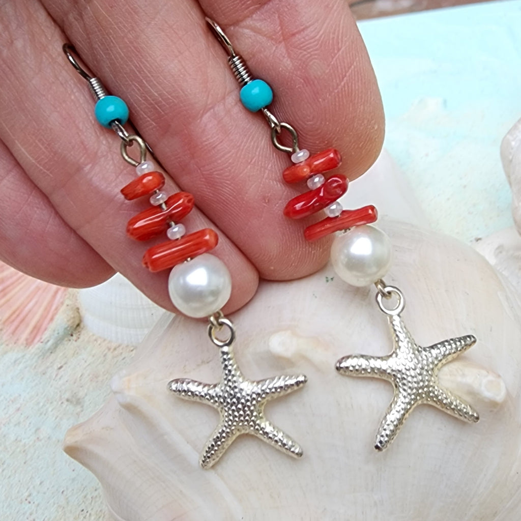 ARIEL / Floral Jewelry Silver Earrings Natural Coral Pearls Stone Hypoallergenic Jewelry Most Popular Jewelry Gift For Women