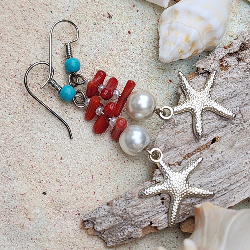 ARIEL / Floral Jewelry Silver Earrings Natural Coral Pearls Stone Hypoallergenic Jewelry Most Popular Jewelry Gift For Women