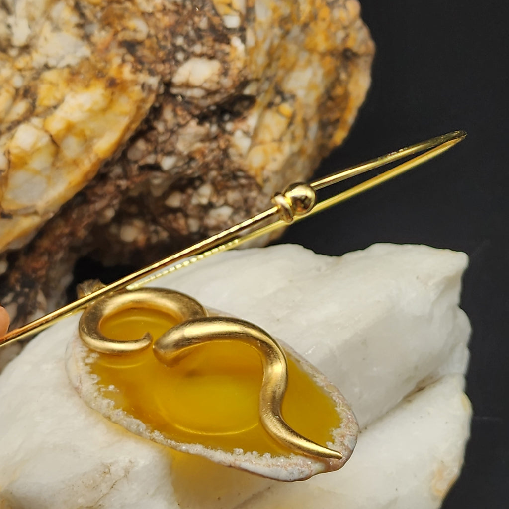 MY HONEY / Artisan Boho Necklace Designer Jewelry Vintage Gold Pendant Natural Agate Stone Simple Necklace Gift For Women