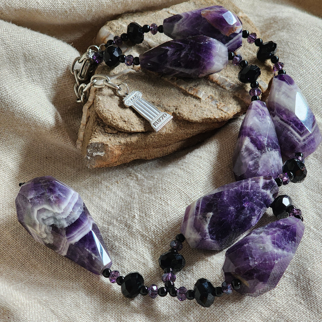 SPELL / Designer Jewelry Amethyst Necklace Big Natural Amethyst Beaded Necklace Boho Genuine Amethyst Necklace Gift for Momen