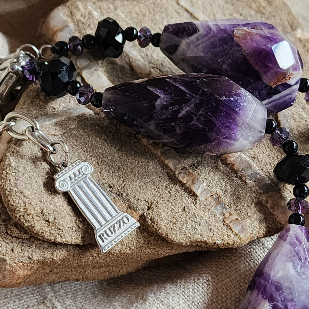 SPELL / Designer Jewelry Amethyst Necklace Big Natural Amethyst Beaded Necklace Boho Genuine Amethyst Necklace Gift for Momen