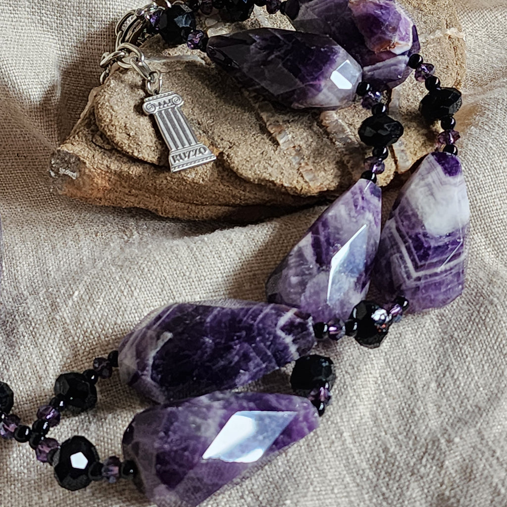 SPELL / Designer Jewelry Amethyst Necklace Big Natural Amethyst Beaded Necklace Boho Genuine Amethyst Necklace Gift for Momen