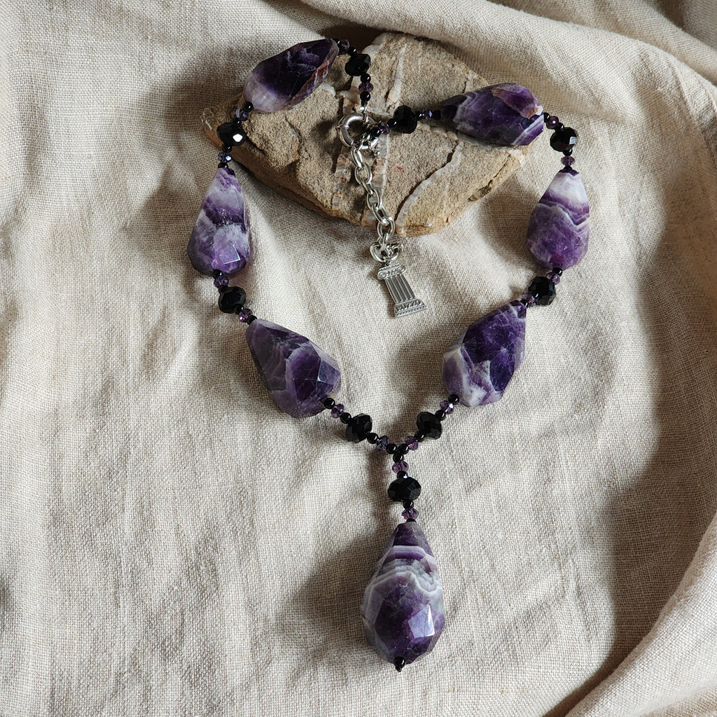 SPELL / Designer Jewelry Amethyst Necklace Big Natural Amethyst Beaded Necklace Boho Genuine Amethyst Necklace Gift for Momen
