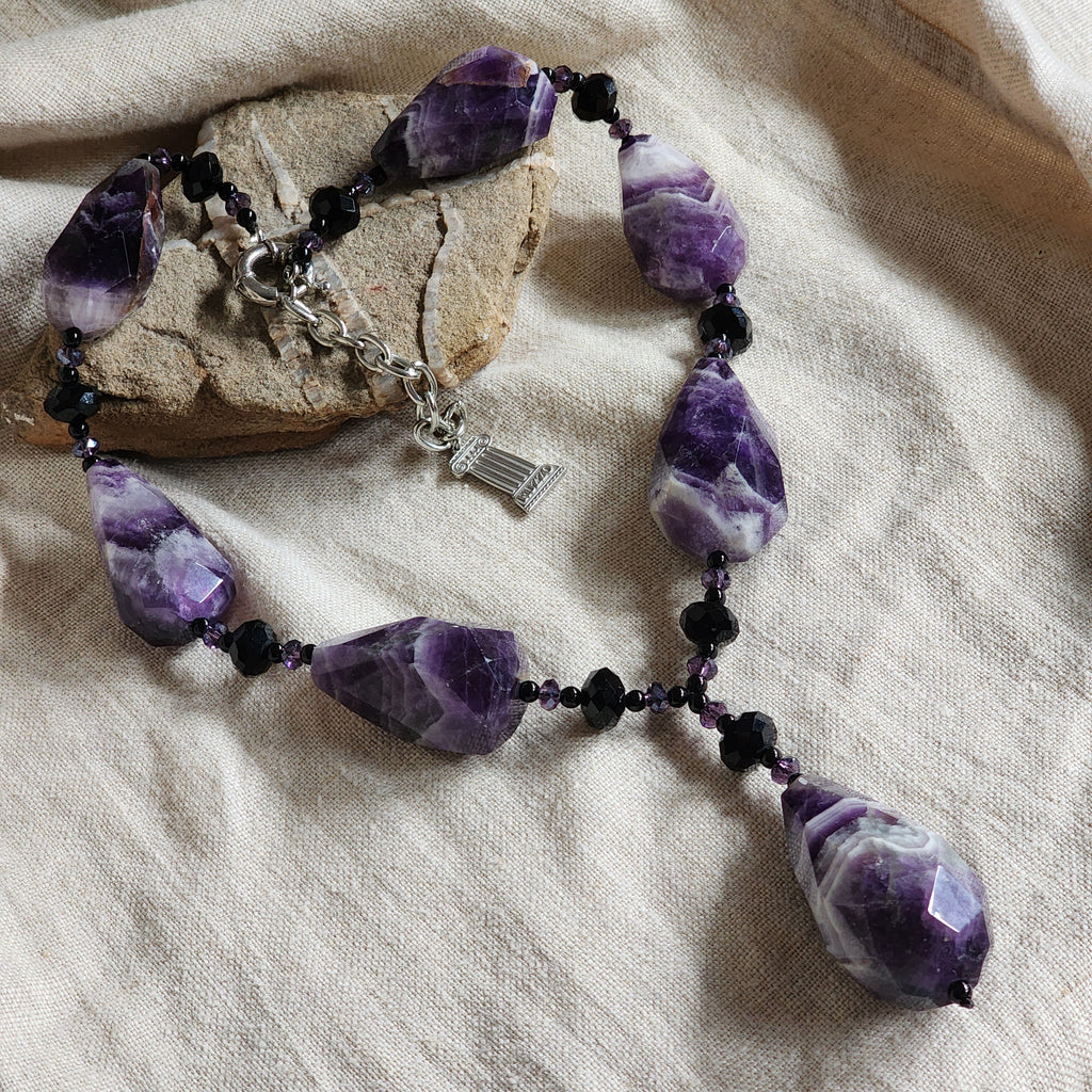 SPELL / Designer Jewelry Amethyst Necklace Big Natural Amethyst Beaded Necklace Boho Genuine Amethyst Necklace Gift for Momen