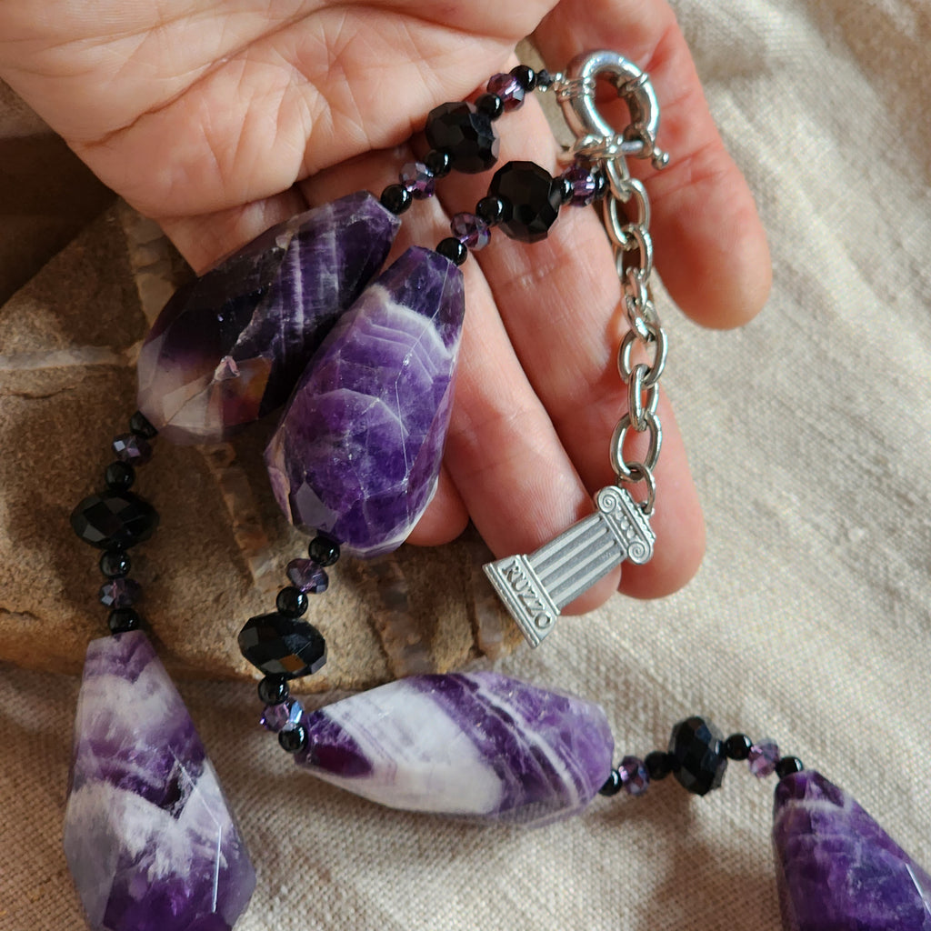 SPELL / Designer Jewelry Amethyst Necklace Big Natural Amethyst Beaded Necklace Boho Genuine Amethyst Necklace Gift for Momen