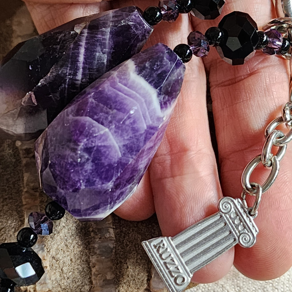 SPELL / Designer Jewelry Amethyst Necklace Big Natural Amethyst Beaded Necklace Boho Genuine Amethyst Necklace Gift for Momen