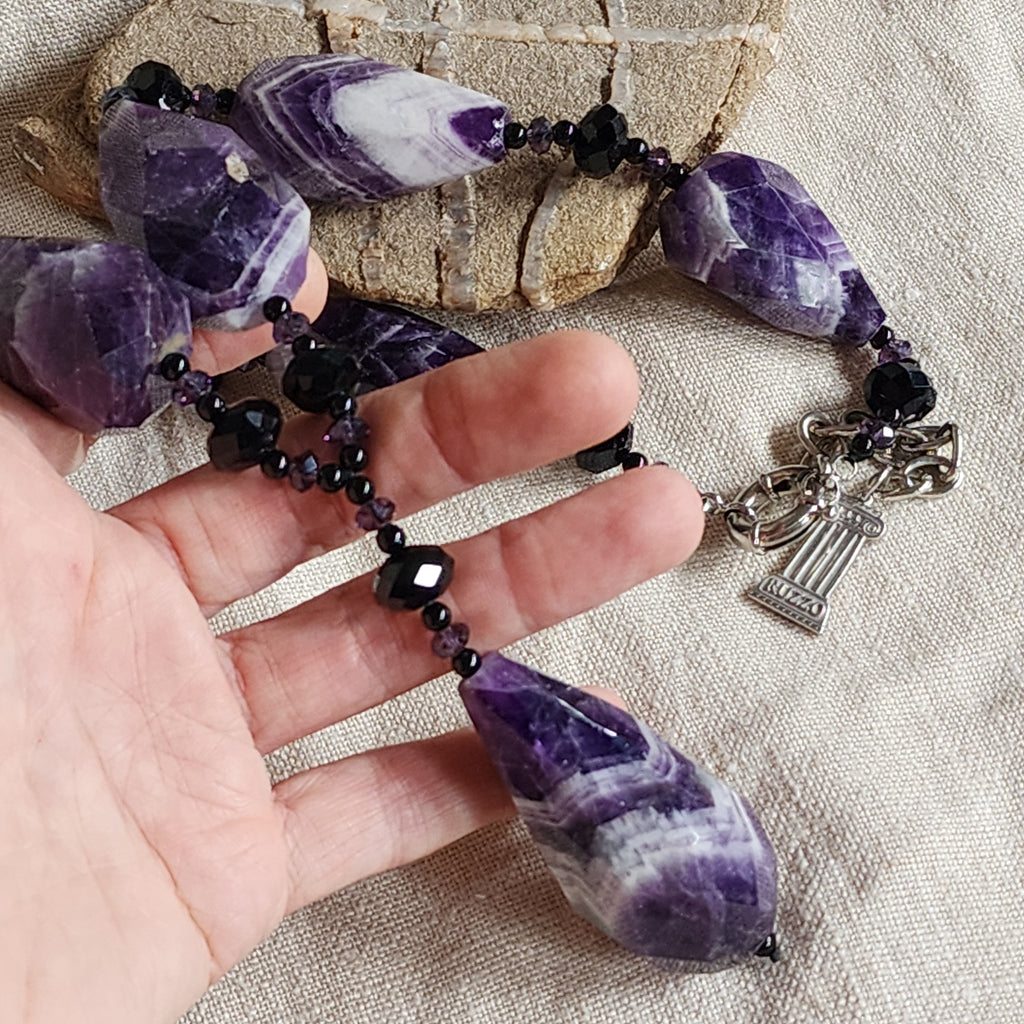 SPELL / Designer Jewelry Amethyst Necklace Big Natural Amethyst Beaded Necklace Boho Genuine Amethyst Necklace Gift for Momen