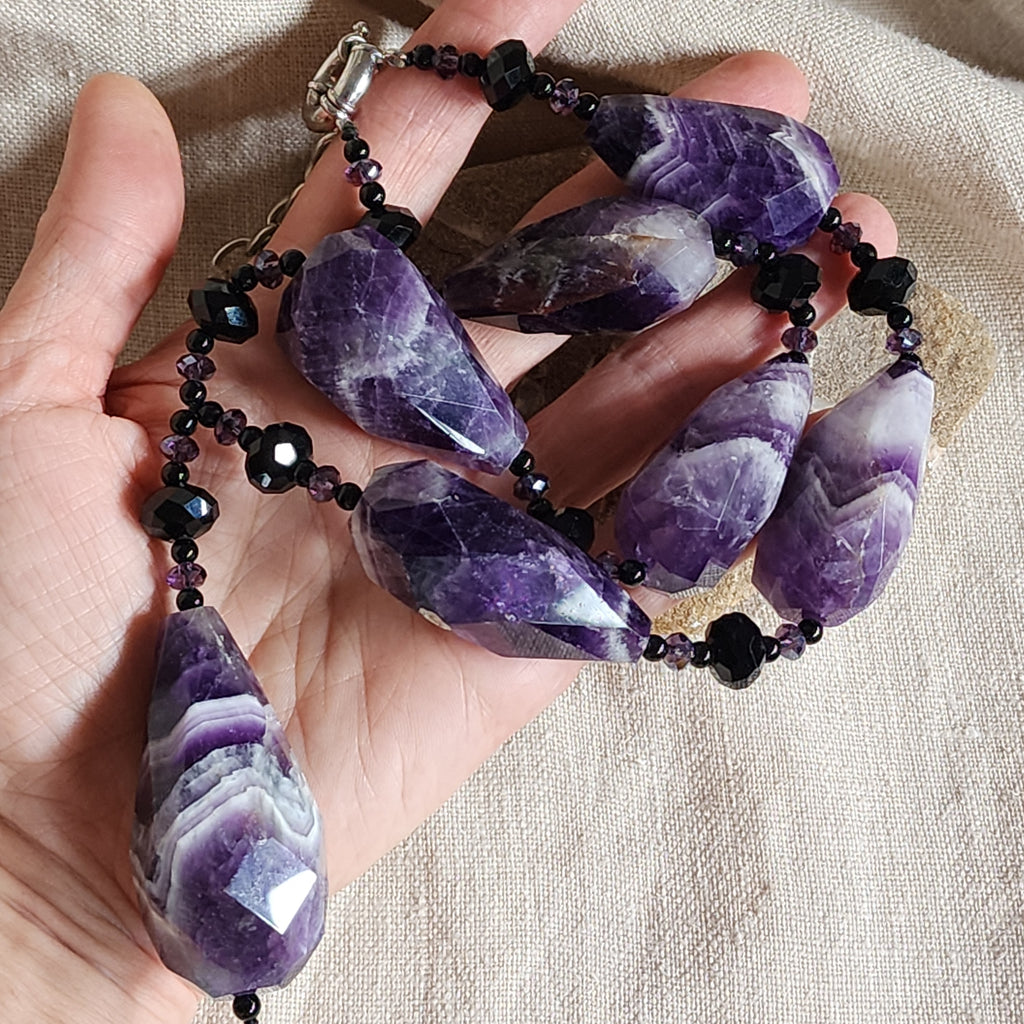 SPELL / Designer Jewelry Amethyst Necklace Big Natural Amethyst Beaded Necklace Boho Genuine Amethyst Necklace Gift for Momen