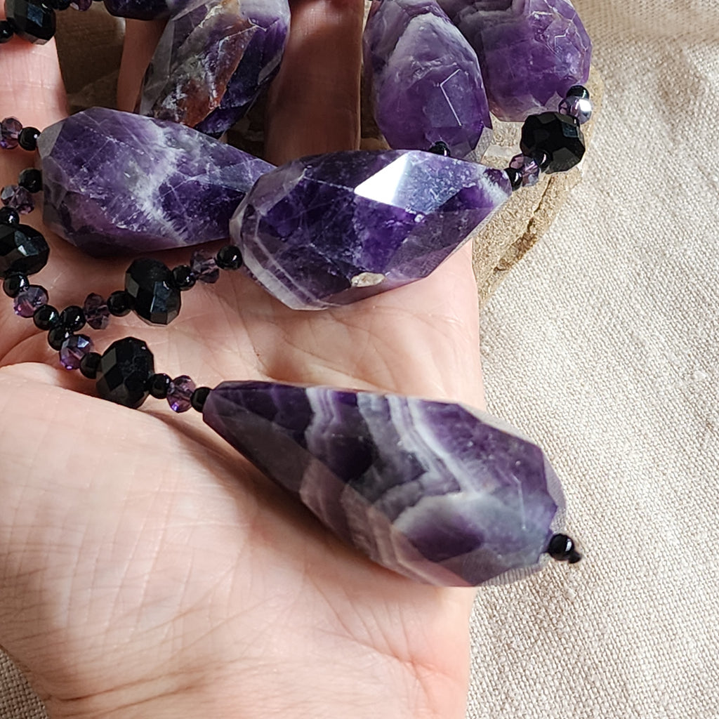 SPELL / Designer Jewelry Amethyst Necklace Big Natural Amethyst Beaded Necklace Boho Genuine Amethyst Necklace Gift for Momen