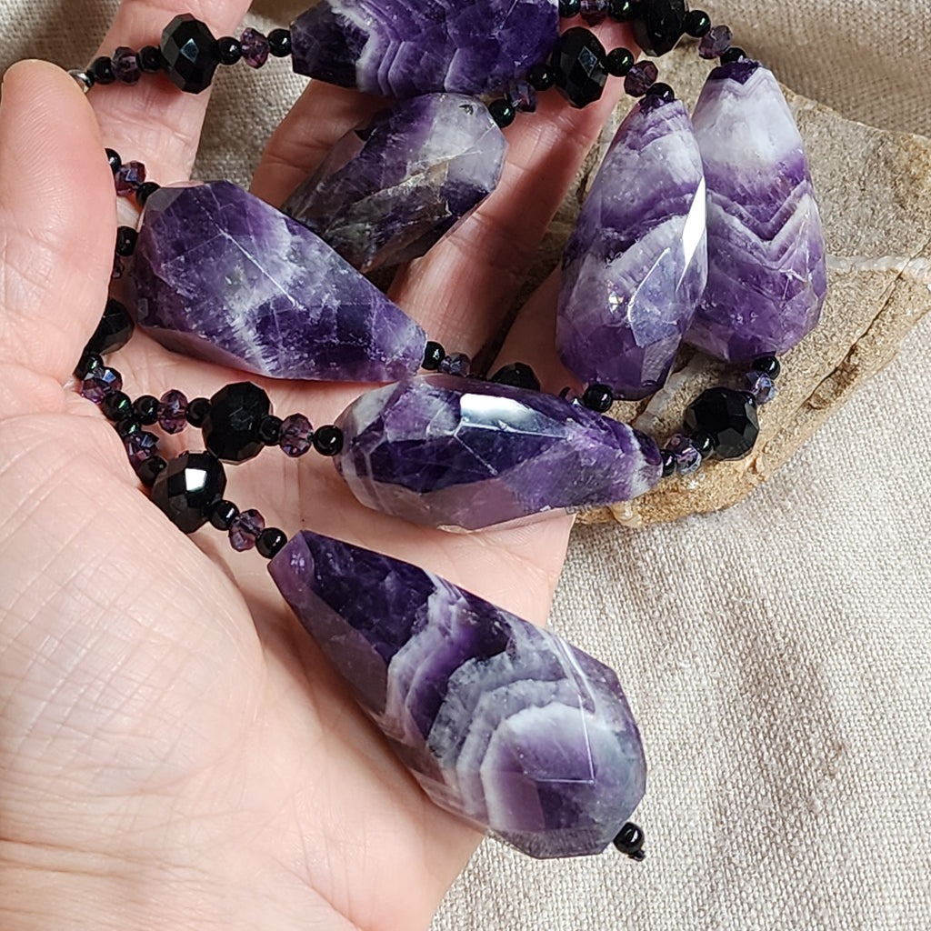 SPELL / Designer Jewelry Amethyst Necklace Big Natural Amethyst Beaded Necklace Boho Genuine Amethyst Necklace Gift for Momen