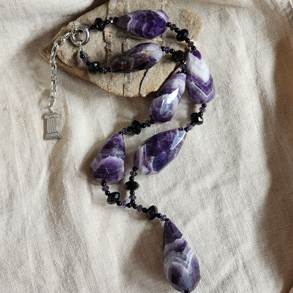 SPELL / Designer Jewelry Amethyst Necklace Big Natural Amethyst Beaded Necklace Boho Genuine Amethyst Necklace Gift for Momen