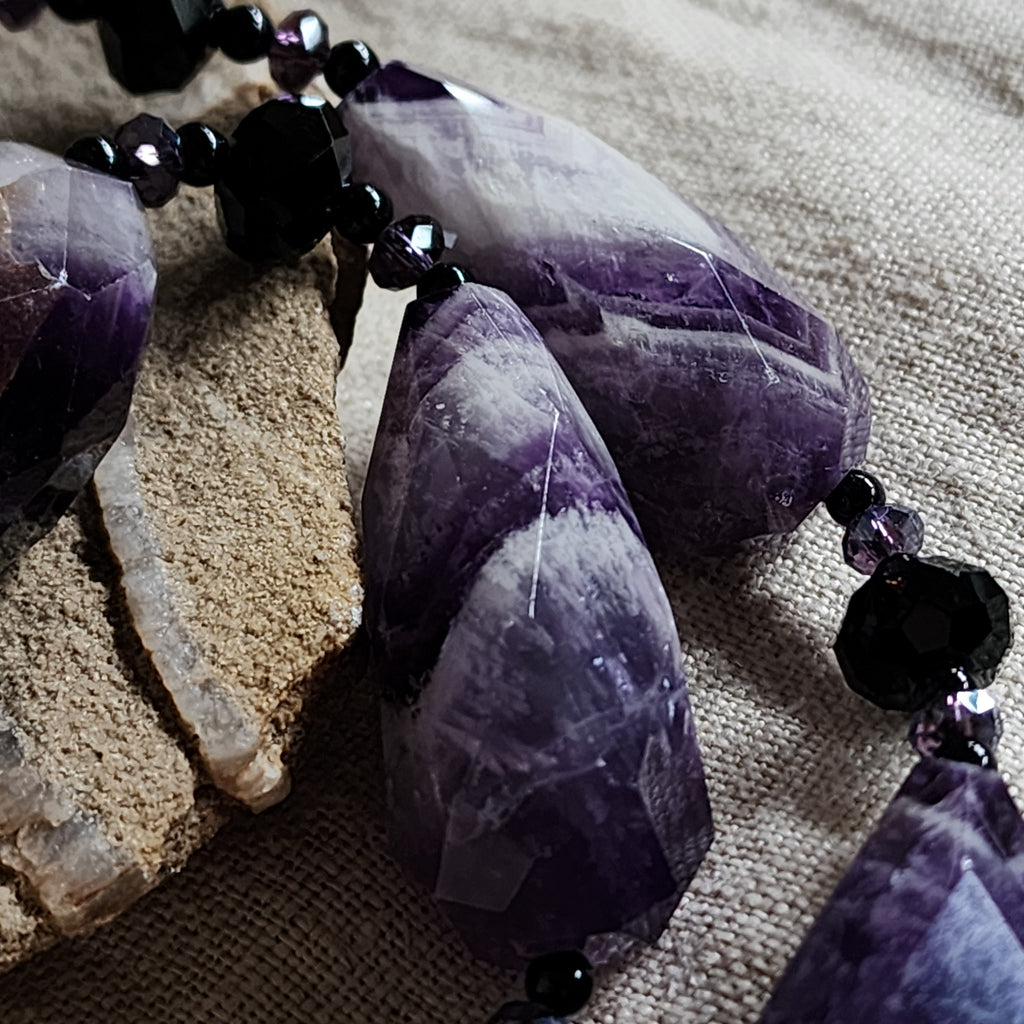 SPELL / Designer Jewelry Amethyst Necklace Big Natural Amethyst Beaded Necklace Boho Genuine Amethyst Necklace Gift for Momen