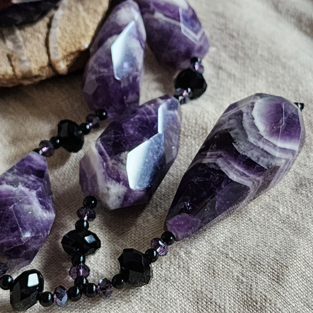 SPELL / Designer Jewelry Amethyst Necklace Big Natural Amethyst Beaded Necklace Boho Genuine Amethyst Necklace Gift for Momen