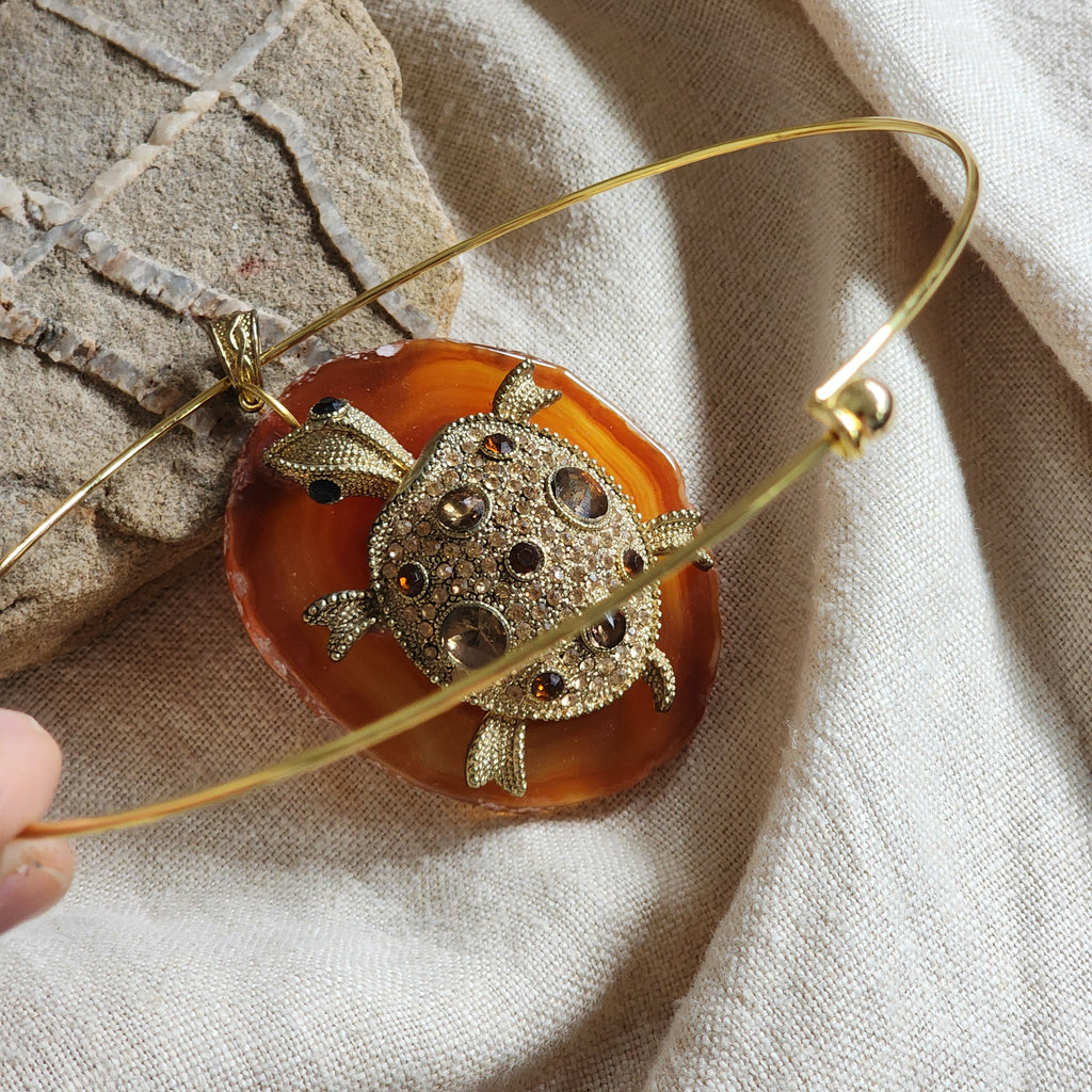 Island Retreat / Artisan Boho Necklace Designer Jewelry Silver Turtle Pendant Natural Red Agate Stone Unique Necklace Gift For Lady