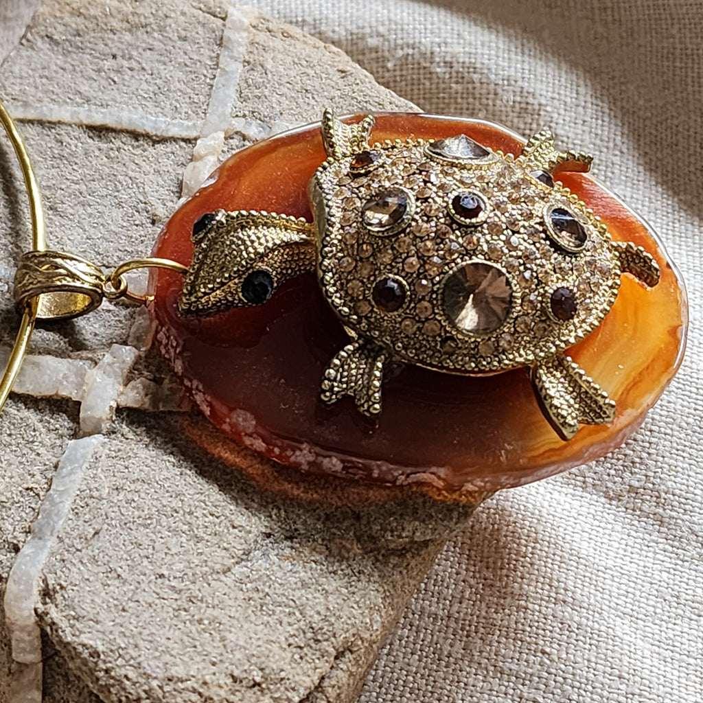 Island Retreat / Artisan Boho Necklace Designer Jewelry Silver Turtle Pendant Natural Red Agate Stone Unique Necklace Gift For Lady