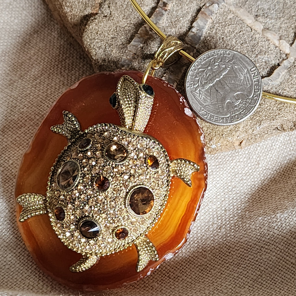 Island Retreat / Artisan Boho Necklace Designer Jewelry Silver Turtle Pendant Natural Red Agate Stone Unique Necklace Gift For Lady