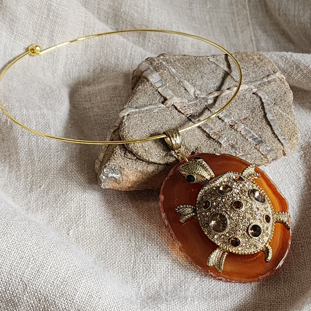 Island Retreat / Artisan Boho Necklace Designer Jewelry Silver Turtle Pendant Natural Red Agate Stone Unique Necklace Gift For Lady