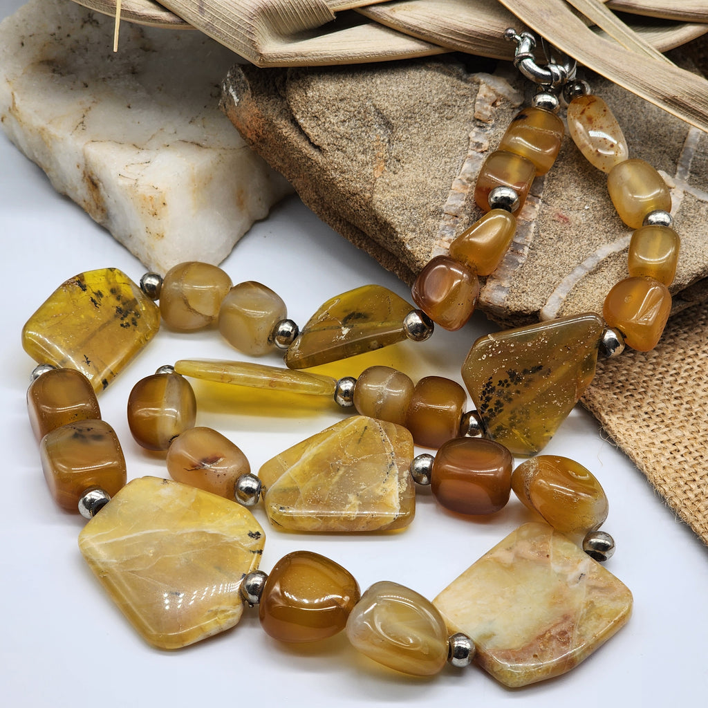 Mimosa / Boho Jewelry Artisan Simple Necklace Vintage Silver Natural Agate Stone Boho Necklace Gift For Women