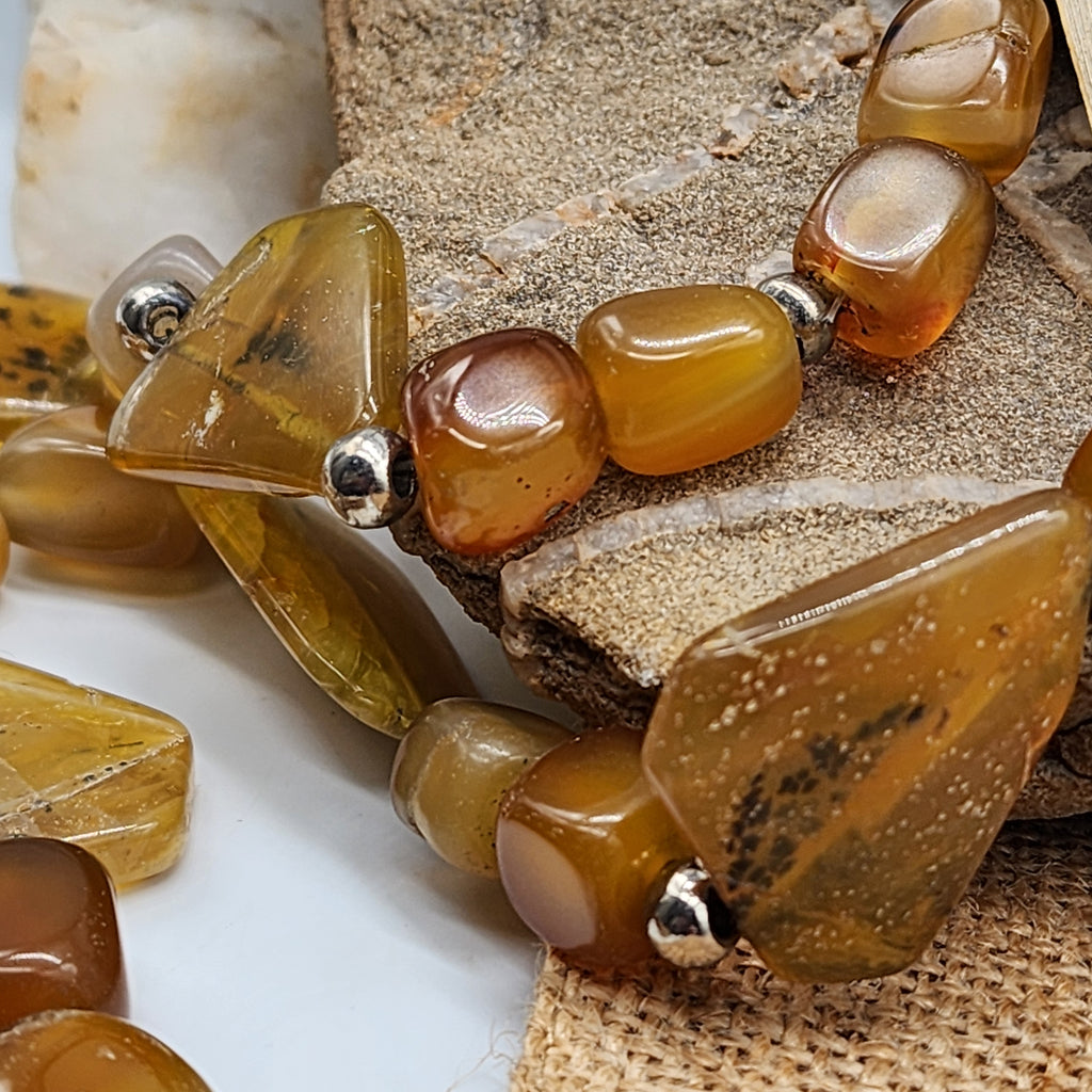 Mimosa / Boho Jewelry Artisan Simple Necklace Vintage Silver Natural Agate Stone Boho Necklace Gift For Women