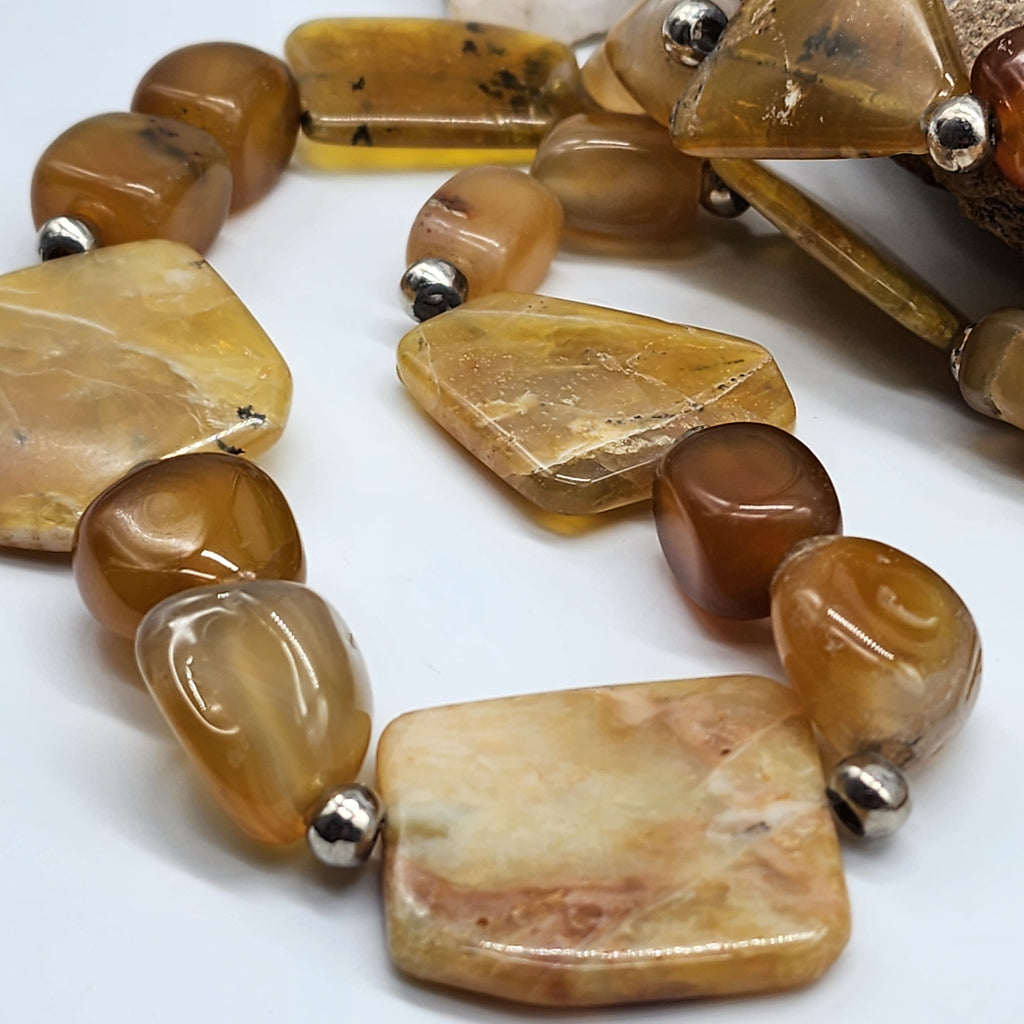 Mimosa / Boho Jewelry Artisan Simple Necklace Vintage Silver Natural Agate Stone Boho Necklace Gift For Women