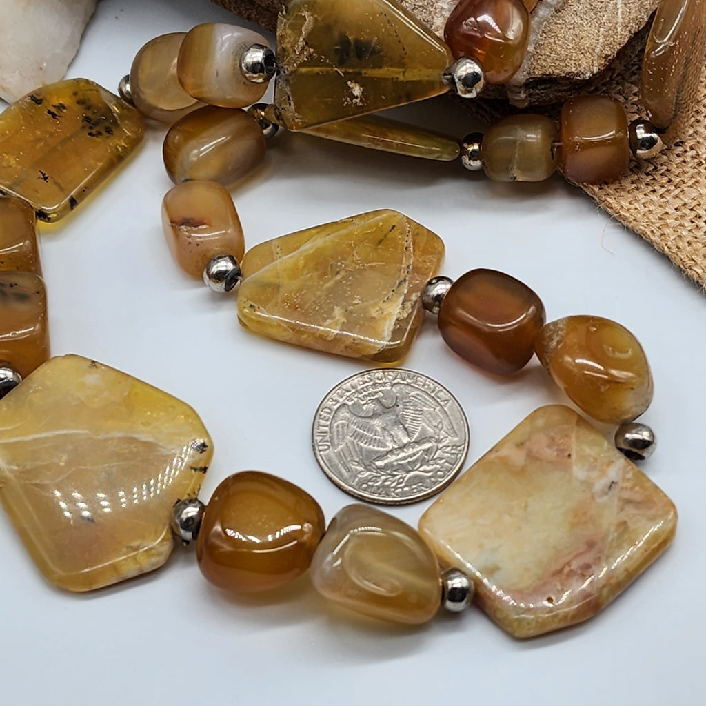 Mimosa / Boho Jewelry Artisan Simple Necklace Vintage Silver Natural Agate Stone Boho Necklace Gift For Women