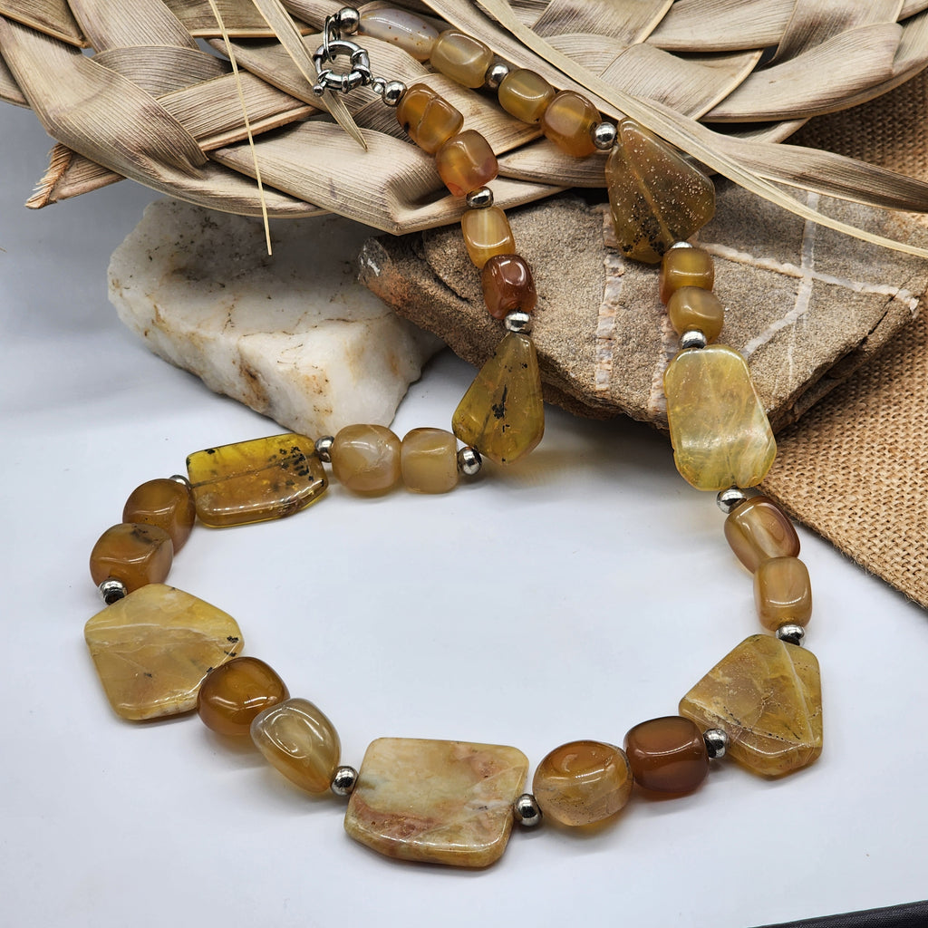 Mimosa / Boho Jewelry Artisan Simple Necklace Vintage Silver Natural Agate Stone Boho Necklace Gift For Women