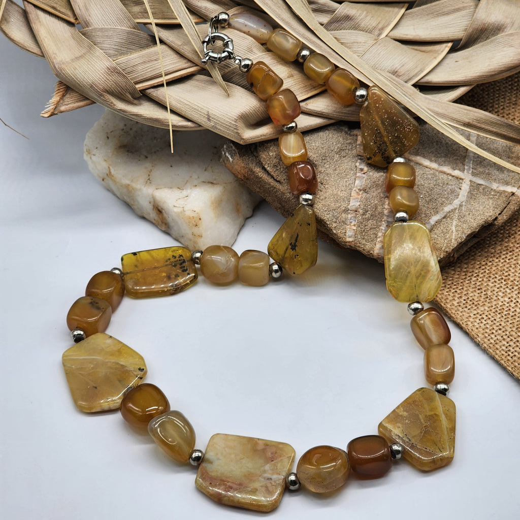 Mimosa / Boho Jewelry Artisan Simple Necklace Vintage Silver Natural Agate Stone Boho Necklace Gift For Women