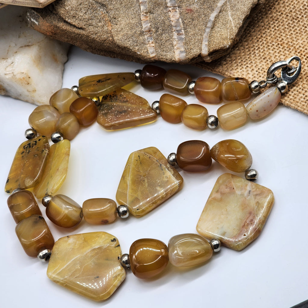 Mimosa / Boho Jewelry Artisan Simple Necklace Vintage Silver Natural Agate Stone Boho Necklace Gift For Women