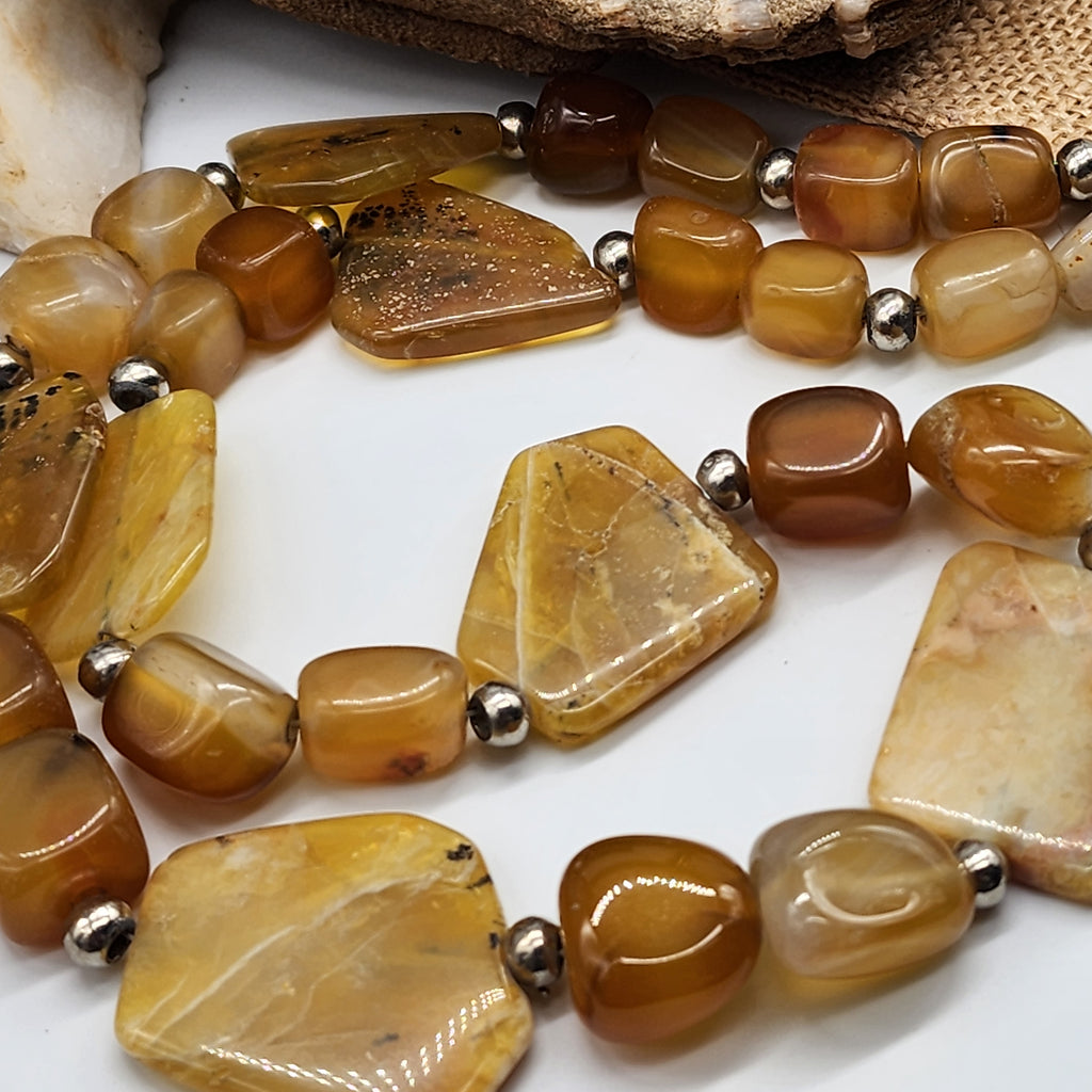 Mimosa / Boho Jewelry Artisan Simple Necklace Vintage Silver Natural Agate Stone Boho Necklace Gift For Women