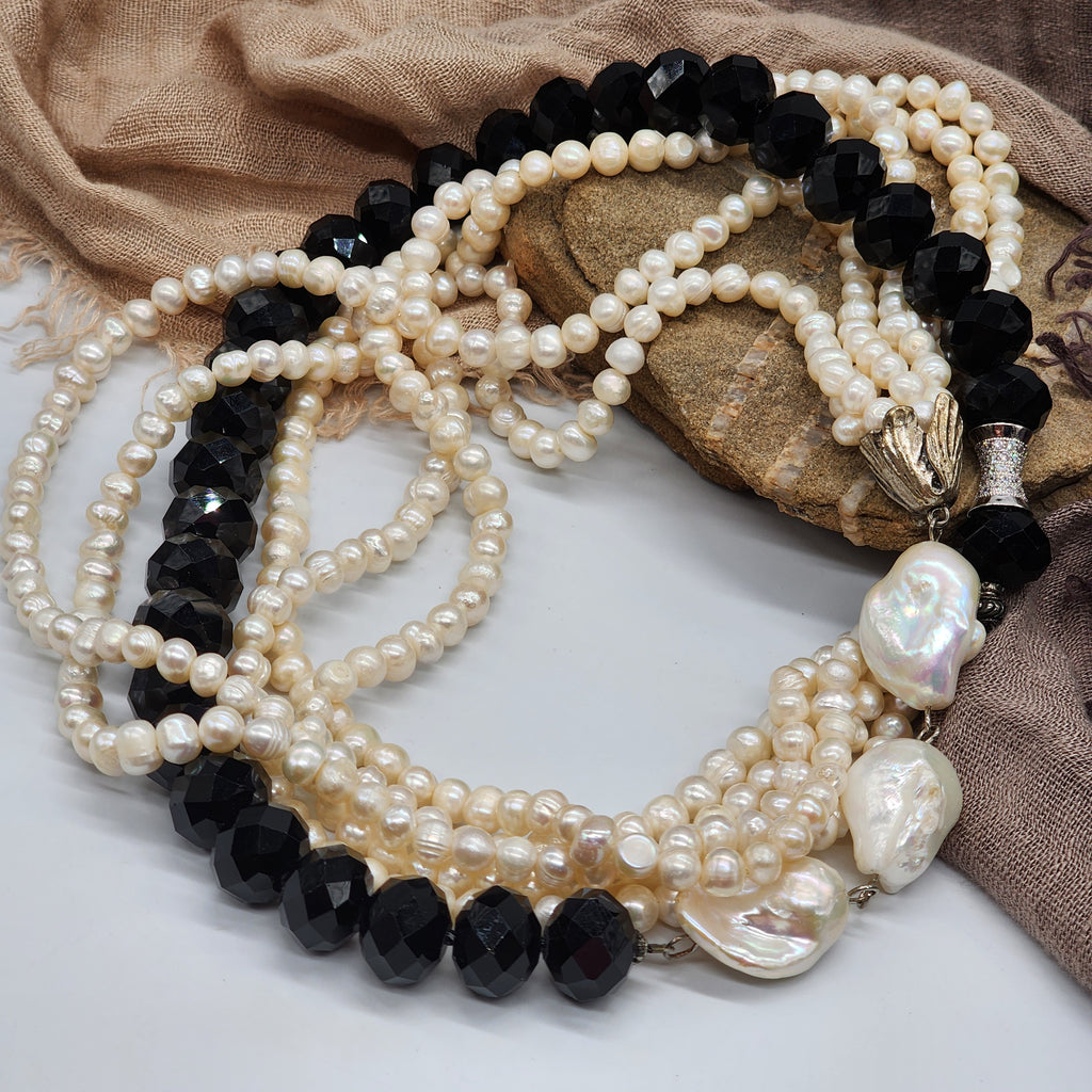 Mother of the Bride / Designer Jewelry Silver Pendant Large Genuine Baroque Pearl Unique Pearls Jewelry Gift For Lady Big Pearl Necklace